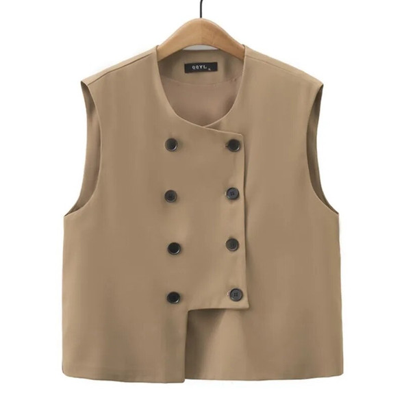 2023 Autumn Women Sleeveless Jacket Plus Size Casual Clothing Fashion Design Doubl Breasted Suit Vest Curve Outwear G2 609