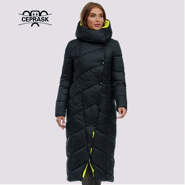 CEPRASK Plus Size 6XL Women's Down Jacket Winter Parkas Hooded Outwear Female Quilted Coat X-Long Warm Cotton Classic Clothing