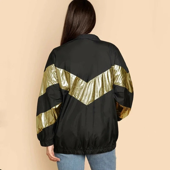 Plus Size Spring Autumn Loose Casual Jacket Women Gold Black Streetwear Metallic Oversize Coat Female Large Size Outwear 6XL 7XL