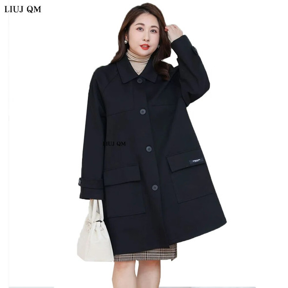 Plus-Size Clothes Spring Autumn Trench Coat Women Medium Long Black Jacket Oversized Female Loose Casual Outwear 9XL