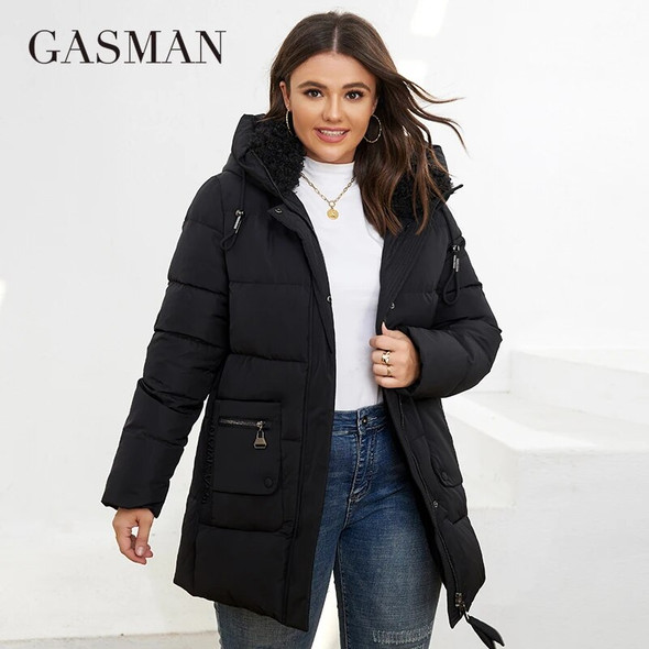 GASMAN 2022 Fashion Down Jacket Women's Plus Size Short Casual Hooded Pocket Parkas Women Female Coat Outwear GM-82211