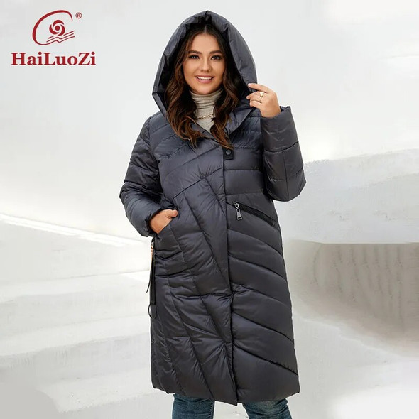 HaiLuoZi 2022 Winter Women's Jacket Plus Size Long Oversize Warm Hooded Quilting Zipper Thick Outwear Female Parka Women Coat 08