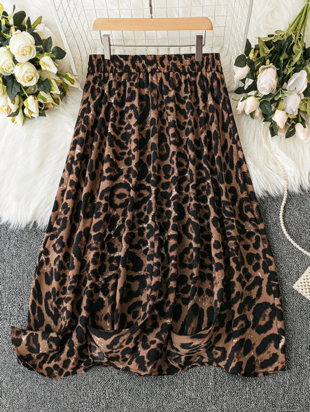 Finjani Plus Size Women's Skirt Frenchy Leopard Print Elastic Waist Skirt Casual Clothing For Summer New