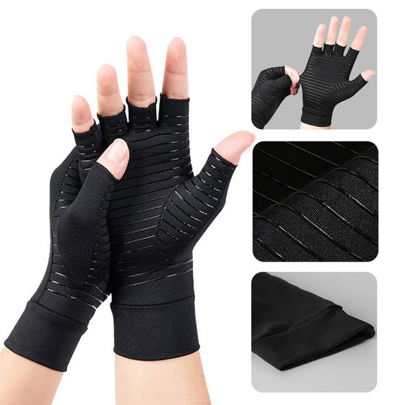 1 Pair Half Finger Wrist Compression Gloves Cycling Accessories Protective Elastic Ridding Gloves Copper Fiber Arthritis