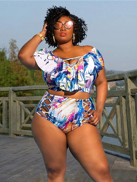 Plus Size Clothing Women 2 Piece Set V Neck Crop Tops and High Waist Shorts Set Skinny Sexy Bikini Outfit Wholesale Dropshipping