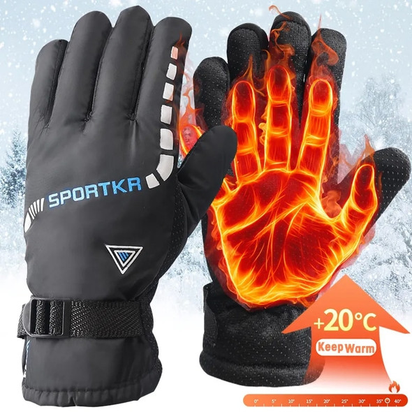 Winter Motorcycle Cycling Gloves Thickened Waterproof Skiing Gloves Plus Velvet Warm Sport Gloves for Outdoor Riding Hiking