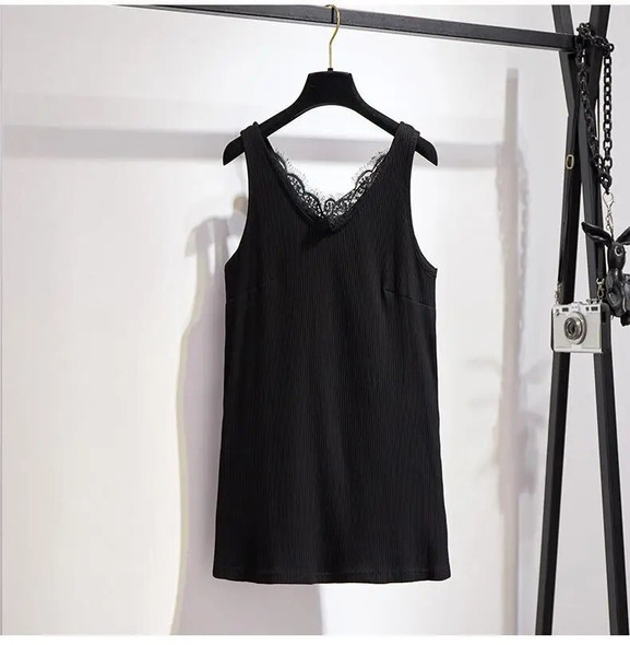 Large Plus Size 2XL-6XL Women Knitted Vest Top 2023 New Summer Lace Patchwork Sweater Tanks & Camis Female Fashion Big Clothing