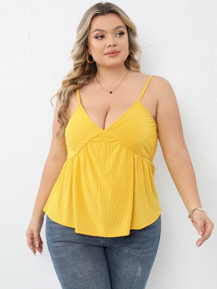 Finjani Solid Ruffle Hem Cami Top Summer Plus Size Women's Tank Tops Hot Selling Women Plus Size Sexy Tank Top