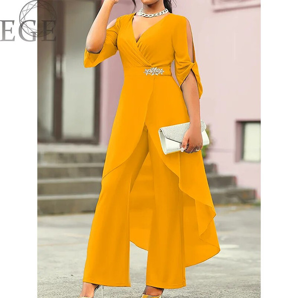 2023 Plus Size 6XL7XL 2-Piece Set Chiffon V-Neck Top and Loose Pants Elegant Commuting Plus Size Women 2-Piece Set