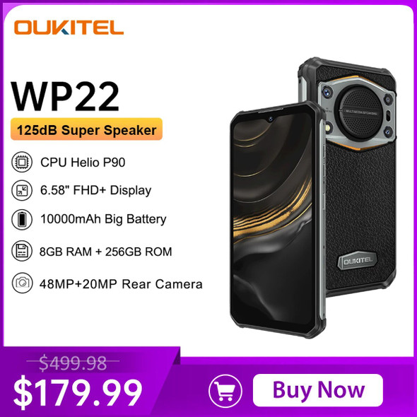 Oukitel WP22 Rugged 6.58" FHD+ 10000mAh 8GB+256GB Helio P90 48MP Rear Camera