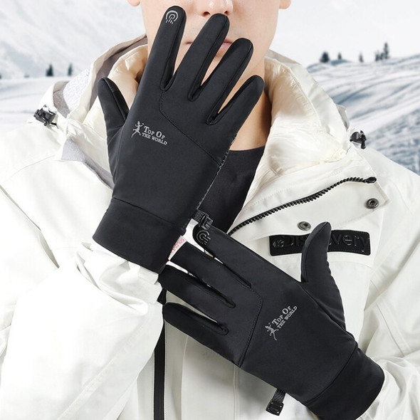 Winter Riding Gloves Men's Outdoor Non-slip Waterproof Touch Screen Plus Velvet Nylon Ski Warm Gloves