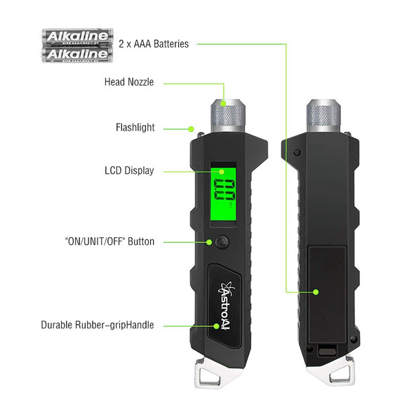 Digital Tire Pressure Gauge 230 PSI 4 Settings Heavy Duty Non-Slip for Car Bicycle with Larger Backlit LCD Flashlight