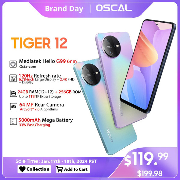 [World Premiere] OSCAL TIGER 12 Smartphone Android13 Helio G99 6.78'' 120Hz 2.4K Display 24GB 256GB 64MP 5000mAh Cell Phone NFC