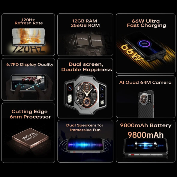 Oukitel WP21 Rugged Phone 6.78“FHD+ Night Vision 9800mAh Android 12 Mobile Phone 64MP Camera Helio G99 12GB+256GB Smartphone