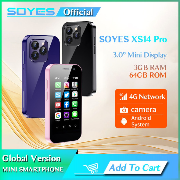 SOYES XS14 Super Mini Mobile Phone 4G LTE 3GB 64GB Android 9.0 Quad Core 3.0 Inch 2600mAh Face ID Type C OTG Small Smartphone