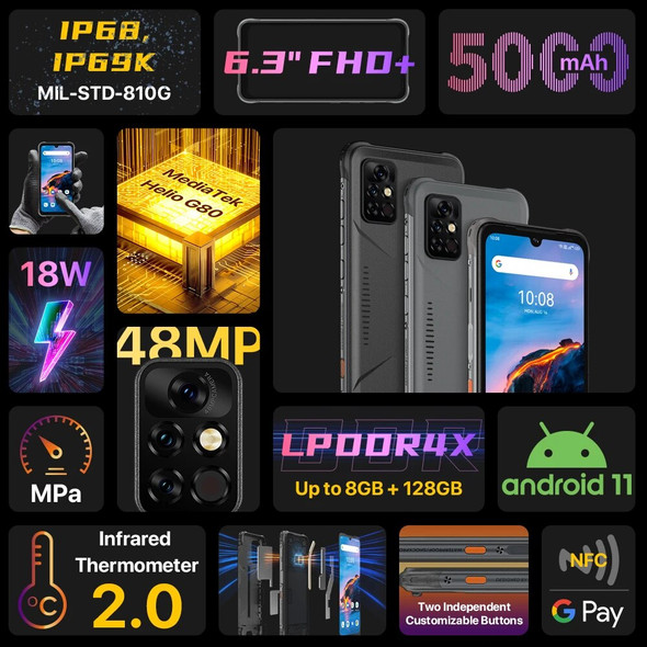 UMIDIGI BISON PRO Global Version Rugged Phone 4GB128GB IP68 Helio G80 NFC 48MP Triple Camera 6.3"FHD+ 5000mAh Battery Smartphone