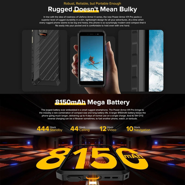 Ulefone Power Armor X11 Pro Rugged Phone 8150 mAh 64GB ROM Waterproof Smartphone NFC 2.4G/5G WiFi Mobile Phones Global Version