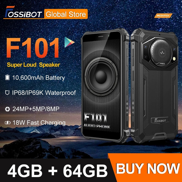 FOSSiBOT F101 Rugged Smartphone,10600mAh Battery,4GB 64GB Cellphone,24MP Camera,5.45" HD Screen,IP68 Waterproof Mobile Phone