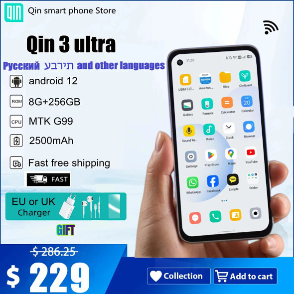 Qin 3 Ultra Google Version Play Store Global Android 12 MTK G99 5.02 Inch 8GB 256GB Multilingual Mini Smart Phone Free Shipping