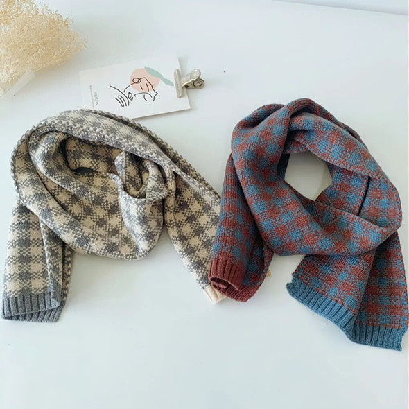 Knitted Scarf For Kids Exquisite Craft Non-toxic Comfortable Fashion Kids Scarf Fashion Scarf Plaid