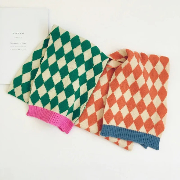 New Winter Korean Style Children Plaid Scarves Patchwork All-match Unisex Kids Knitted Warm Shawl