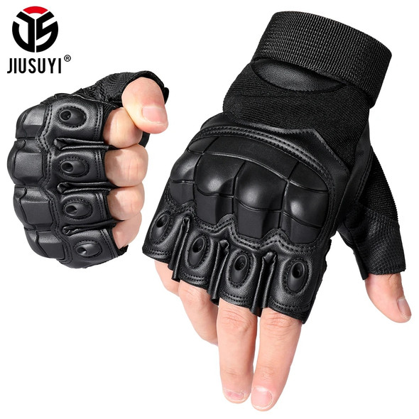 PU Leather Tactical Half Finger Gloves Army Military Airsoft Combat Shooting Hunting Paintball Outdoor Work Fingerless Men Women