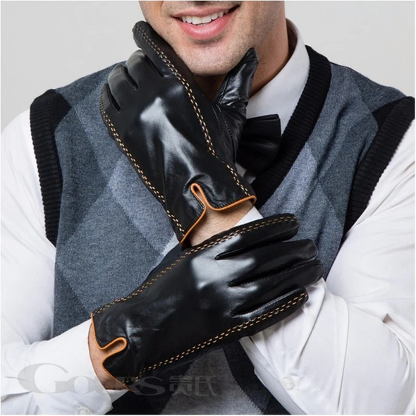 Gours Winter Men's Genuine Leather Gloves New Brand Touch Screen Gloves Fashion Warm Black Gloves Goatskin Mittens GSM012