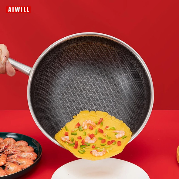 AIWILL NEW 316 Stainless Steel Frying Wok Non-stick Kitchen household induction gas cook universal