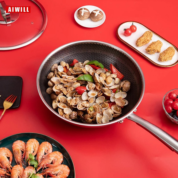 AIWILL NEW 316 Stainless Steel Frying Wok Non-stick Kitchen household induction gas cook universal