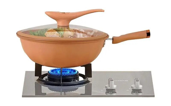 Non-Stick Clay Wok With Steamer Basket Clay Wok Micro-pressure Wok Multifunctional Non-stick Household Frying Pan Induction