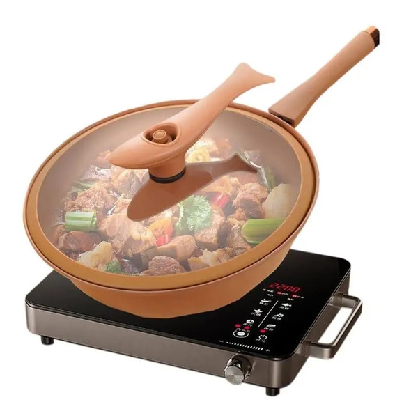 Non-Stick Clay Wok With Steamer Basket Clay Wok Micro-pressure Wok Multifunctional Non-stick Household Frying Pan Induction