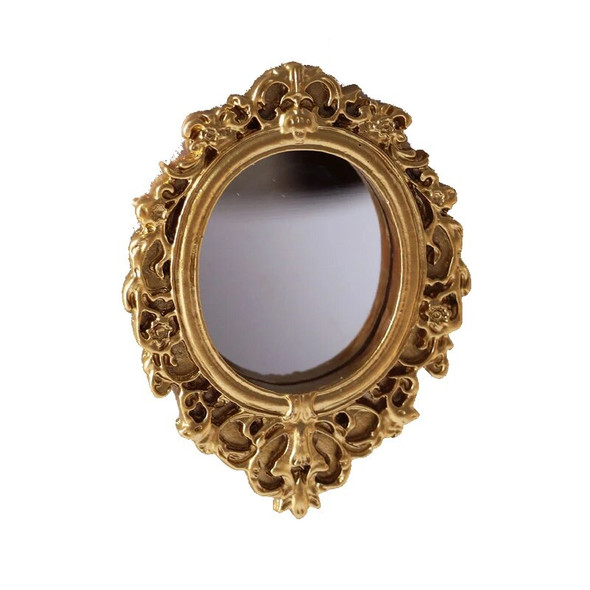 Home Mini Classical Mirror Gold and Silver Round Carved Accessories Miniature Life Scene Model Decorative Mirror