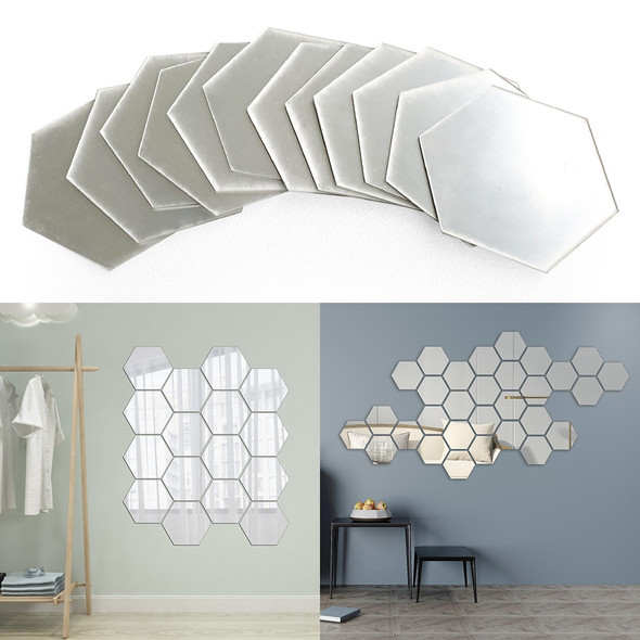 12PCs/Set DIY 3D Mirror Wall Sticker Hexagon Home Decor Mirror Decor Stickers Art Wall Bedroom Decoration Self-adhesive Stickers