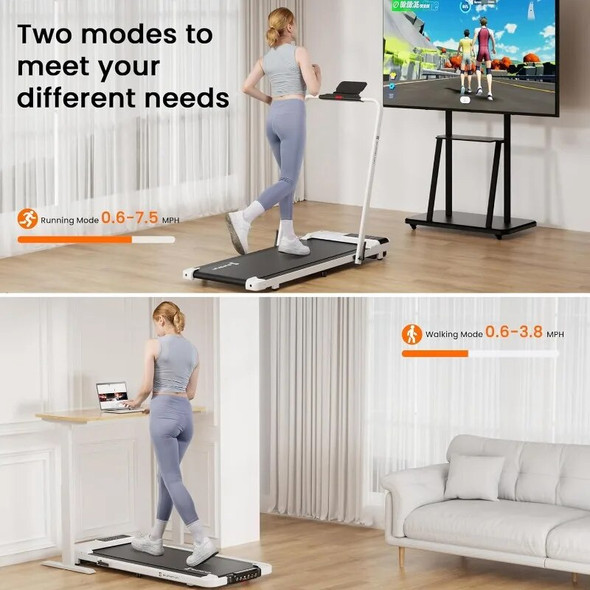 2 in 1 Under Desk Treadmill, 3.0HP Folding Treadmill with 300 LBS for Home, Portable Compact Walking Pad with 12 Programs