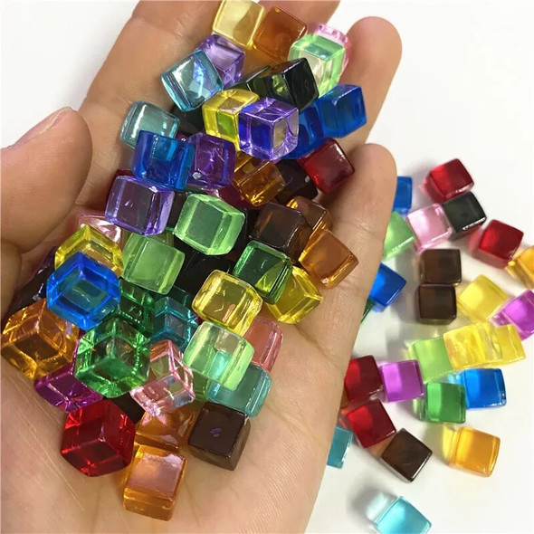 50Pcs/Set 8mm Clear Cube Colorful Square Corner Transparent Dice Chess Piece Right Angle For Board Game