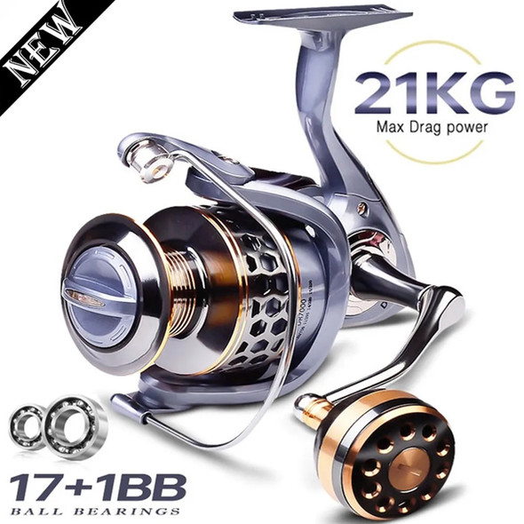 17+1BB Max Drag 21KG Spool Fishing Reel Gear 5.2:1 Ratio High Speed Spinning Reel Casting Reel Carp For Freshwater Saltwater