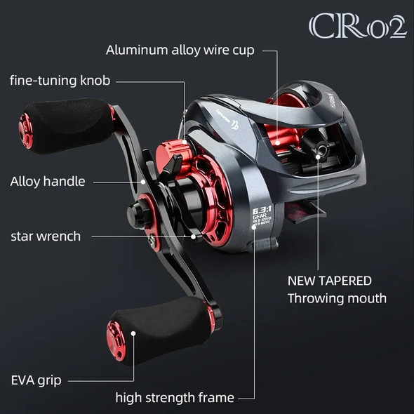 New Baitcasting Reel High Speed 6.3:1 Gear Ratio Fresh Saltwater Magnetic Brake System Ultralight Fishing CR04 Series