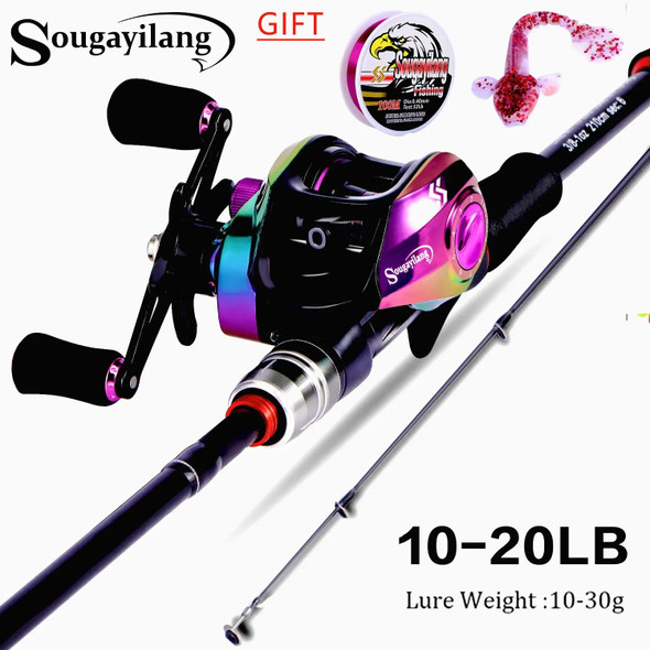 Sougayilang Fishing Rod Reel Combo 1.8M-2.1M Lure Fishing Rod and 7.2:1 High Speed Baitcasting Reel Set Fishing Tackle Pesca