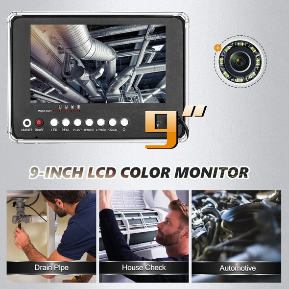 17MM Sewer Pipe Inspection Camera With DVR 16GB TF Card Sewer Drain Industrial Endoscope 9" Monitor AHD 720P Camera System 30M