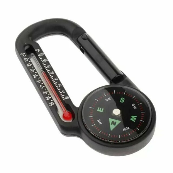 Outdoor Mountaineering Buckle Compass Pointer Mini Keychain Thermometer Compass Key Hook Camping Tools Compass Carabiners