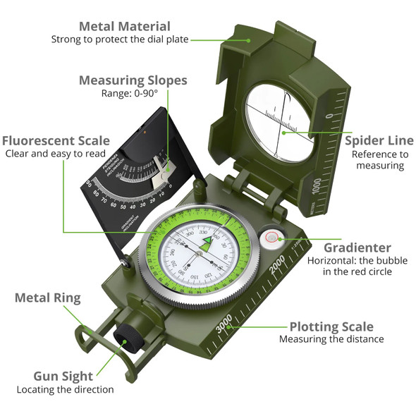 Professional Compass Metal Compass Sighting Clinometer Waterproof IP65 with Carry Bag for Camping Hunting Hiking Outdoor Tools Professional Compass Metal Compass Sighting Clinometer Waterproof IP65 with Carry Bag for Camping Hunting Hiking Outdoor Tools