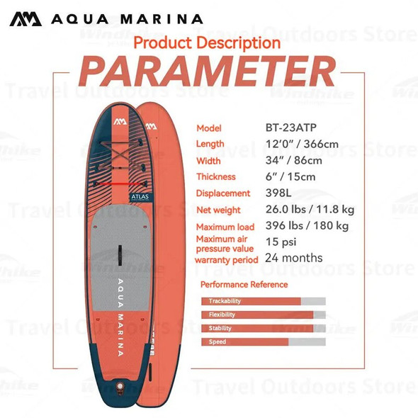 AQUA MARINA ATLAS SUP Board Inflatable Sapboard Stand Up Paddle Board 366cm SUP Surfboard Pad SAP Inflatable Board with Paddle
