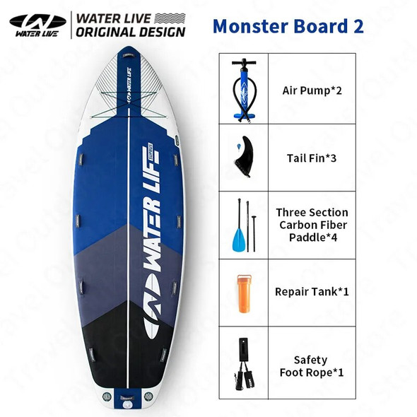 WATERLIVE-Monster BOARD Sup Inflatable Paddle Board 2Colors 15' Lengthen Surfboard Multiplayer Water Sports Equipped With Oars