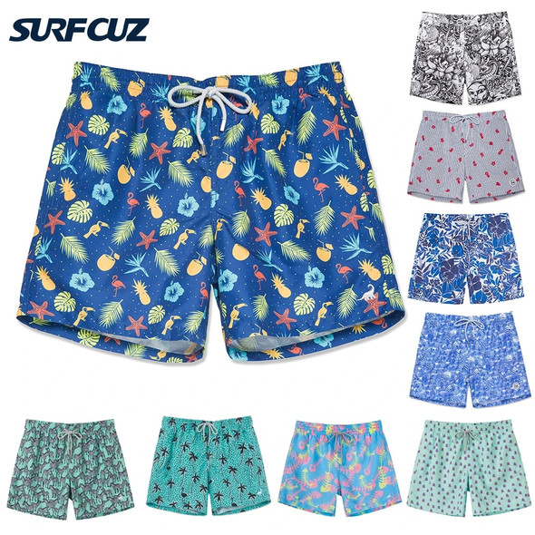 SURFCUZ Quick Dry Mens Beach Board Shorts with Pocket 2022 New Swimming Trunks Beachwear for Surfing Running Mens Swimwear