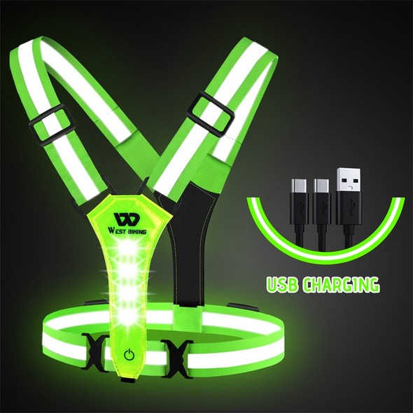 WEST BIKING Safety Reflective Vest USB Charge Adjustable Cycling Vest Warning Lights Reflective Vest Belt Fishing Sports Vest