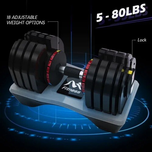 US Warehouse Adjustable Dumbbell - 80lb Single Dumbbell With Non-Slip Grip Workout Gym With Tray Dumbbell