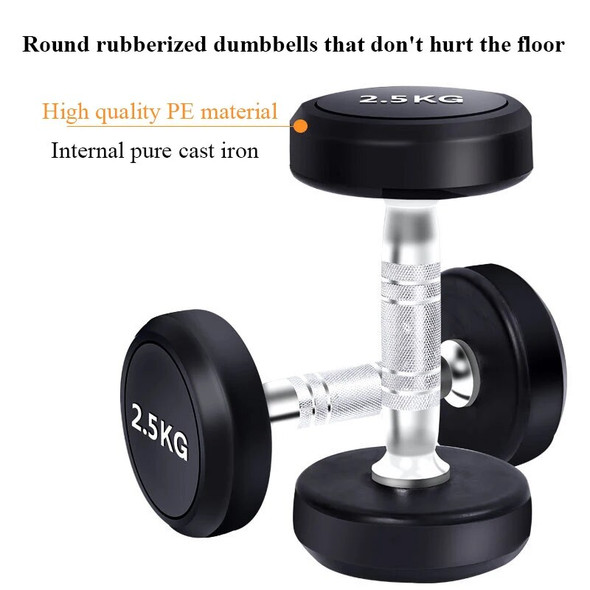 Gym Commercial Full Set Of Stainless Steel Handle Can Be Customized Round Head Rubber Coated Solid Dumbbell