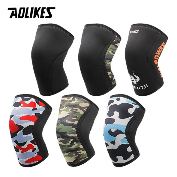 AOLIKES 1 Pair Squat 7mm Knee Sleeves Pad Support Gym Sports Compression Neoprene Knee Protector For CrossFit Weightlifting