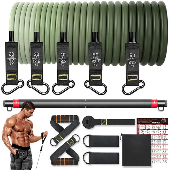 Resistance Band Set Workout Bands Exercise Band 5 Tube Fitness with Door Anchor Handles Legs Ankle Straps and Fitness Stick Resistance Band Set Workout Bands Exercise Band 5 Tube Fitness with Door Anchor Handles Legs Ankle Straps and Fitness Stick