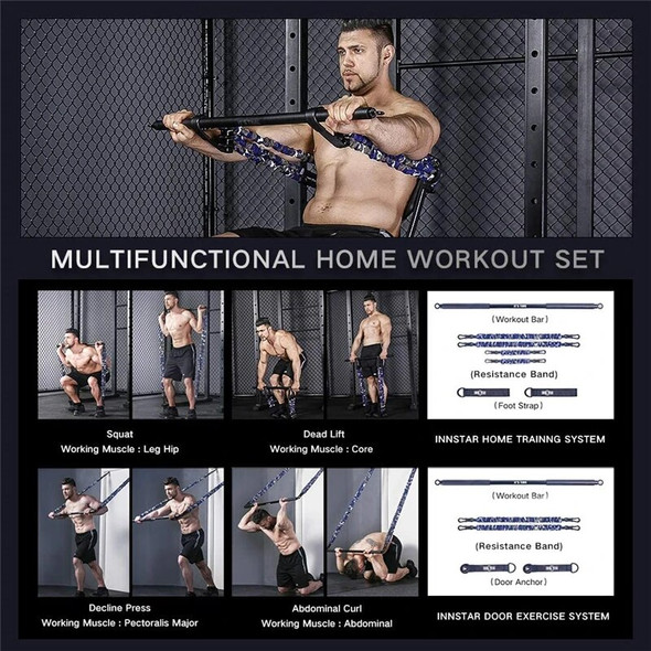 INNSTAR Home Gym Workout Set Bench Press Resistance Bands Deadlift Squat Rubber Elastic Band with Fitness Bar Exercise Equipment INNSTAR Home Gym Workout Set Bench Press Resistance Bands Deadlift Squat Rubber Elastic Band with Fitness Bar Exercise Equipment